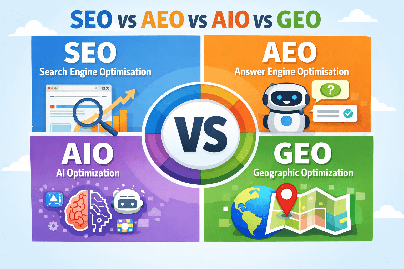 What’s The Difference Between SEO, AEO, AIO, and GEO?